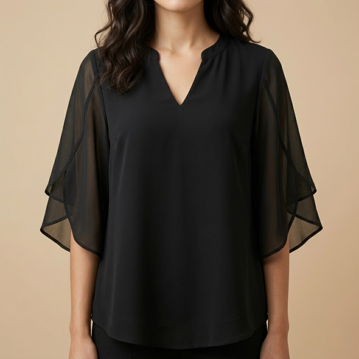 Claudia – Blouse en mousseline de chiffon à col en V.