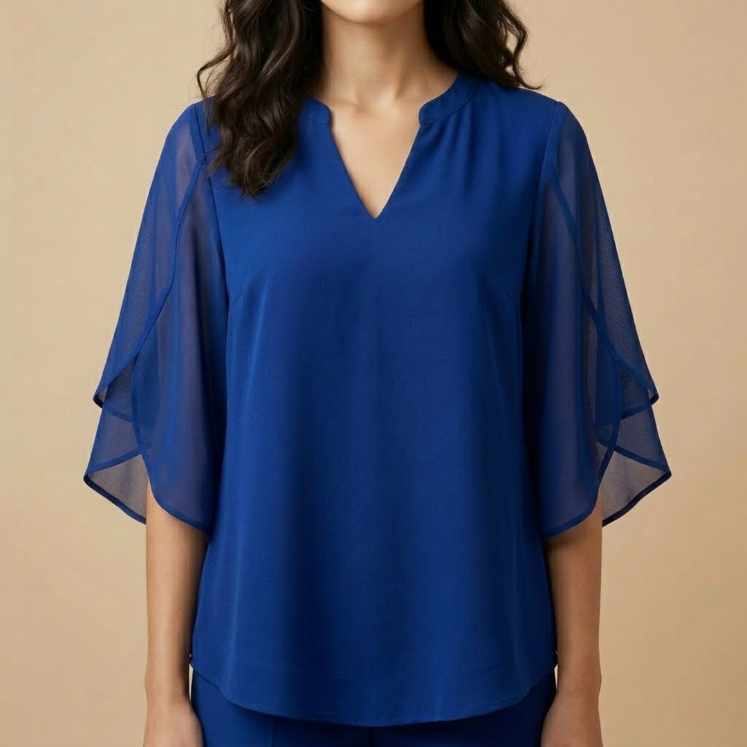 Claudia – Blouse en mousseline de chiffon à col en V.