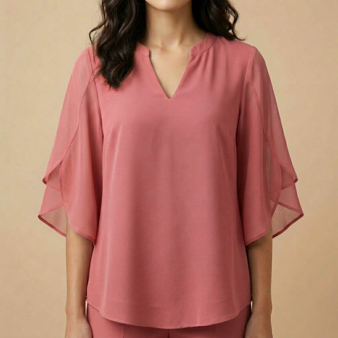 Claudia – Blouse en mousseline de chiffon à col en V.