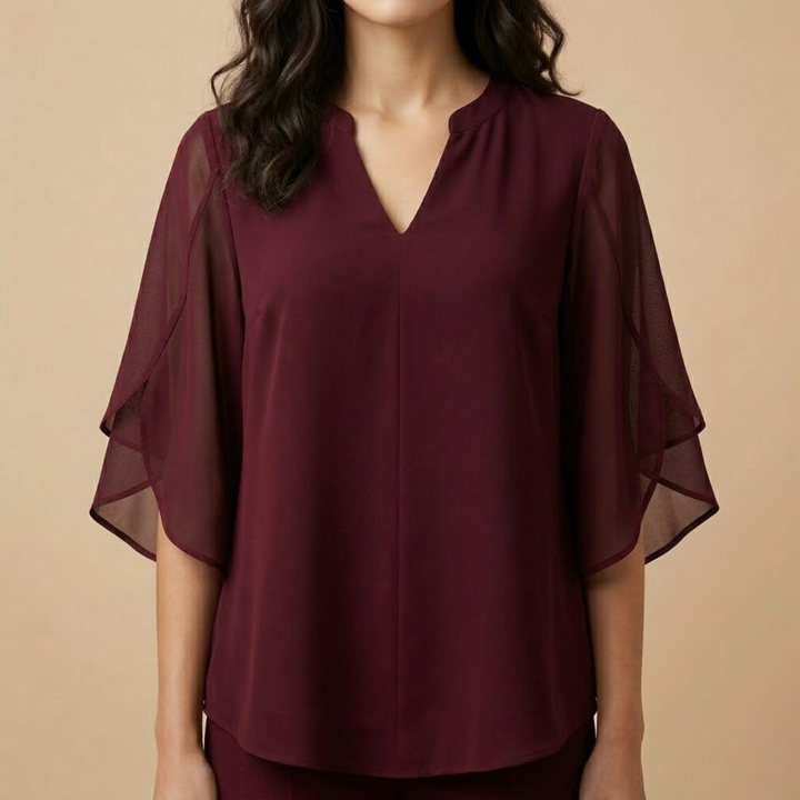 Claudia – Blouse en mousseline de chiffon à col en V.