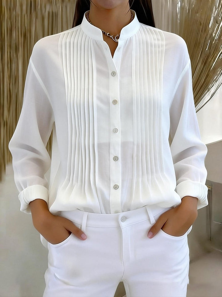 Hélène | Chemisier blanc plissé pour femme à manches longues