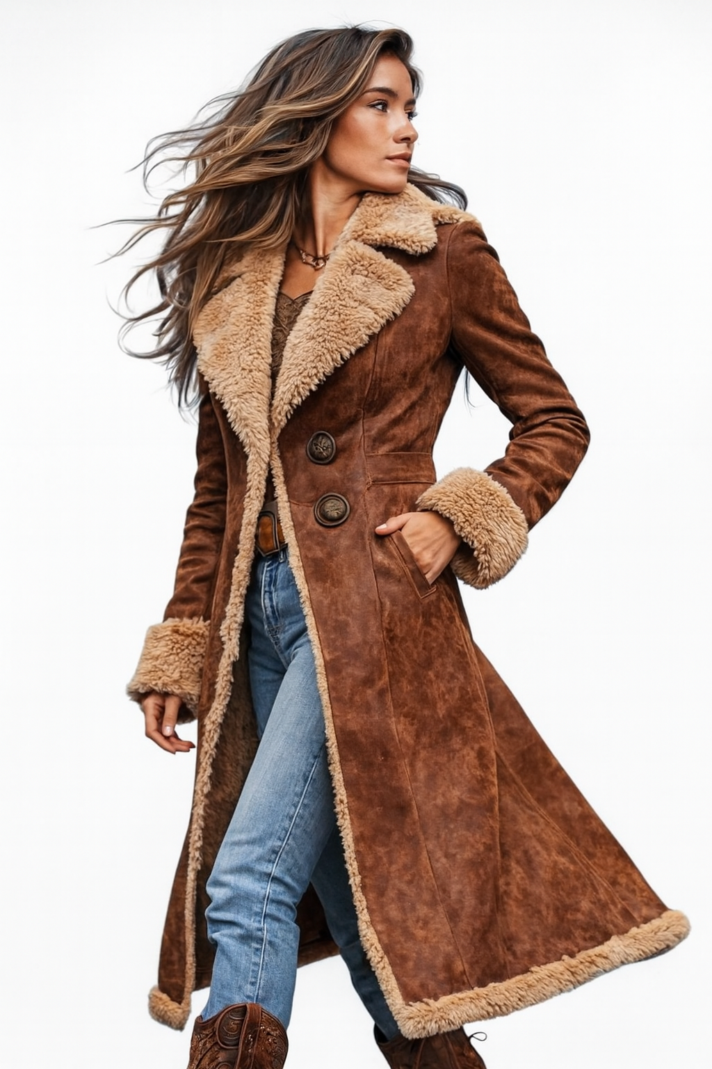Nina I Manteau d'inspiration vintage avec fausse fourrure