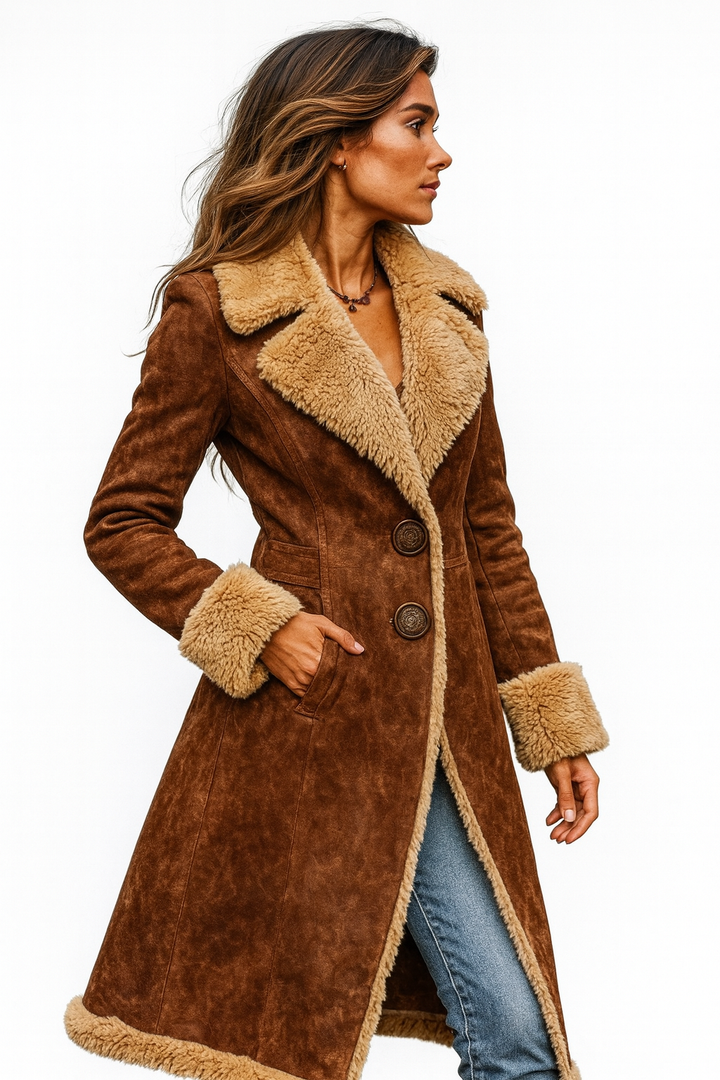 Nina I Manteau d'inspiration vintage avec fausse fourrure