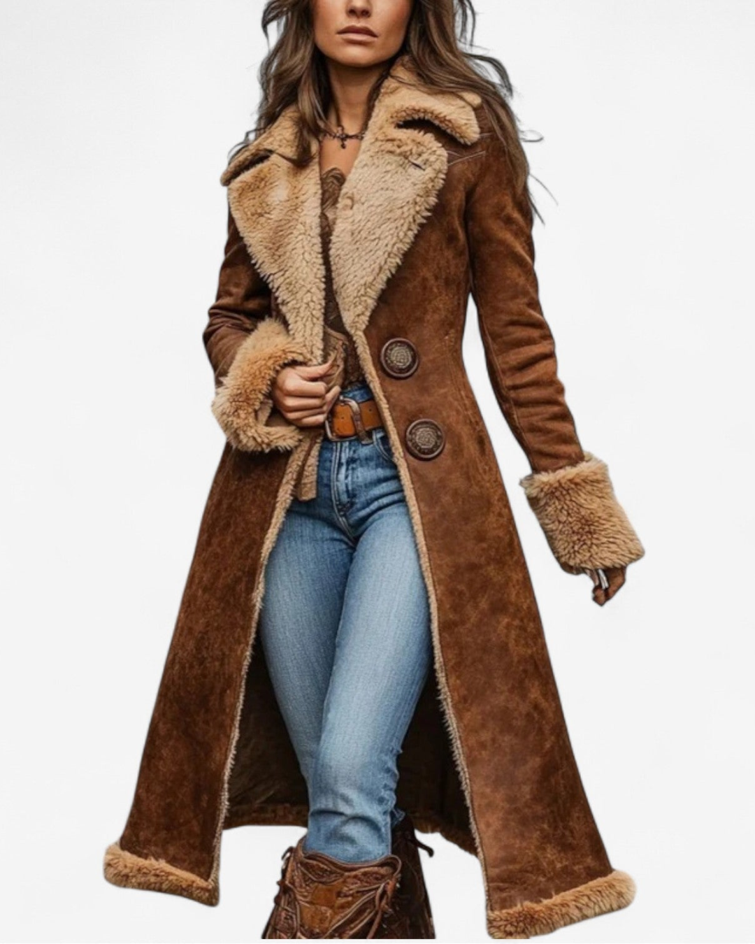 Nina I Manteau d'inspiration vintage avec fausse fourrure